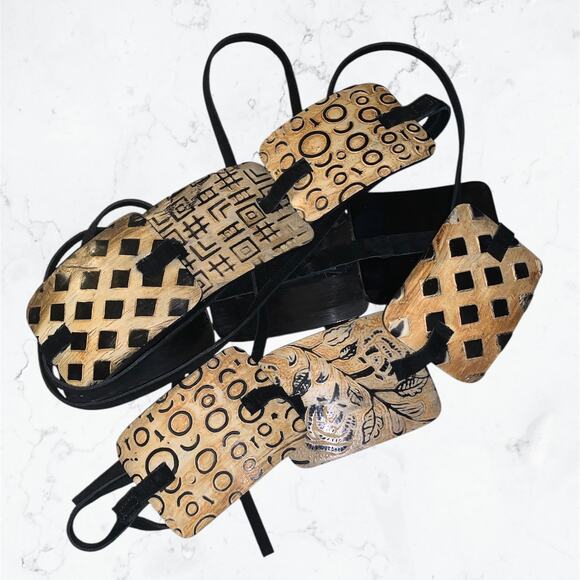 Plastic Faux Wood Carved Boho Y2K Tie Belt - Picture 5 of 5